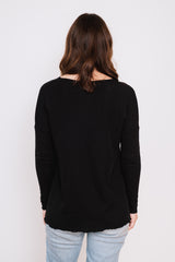 Wool Long Sleeve Top, Black