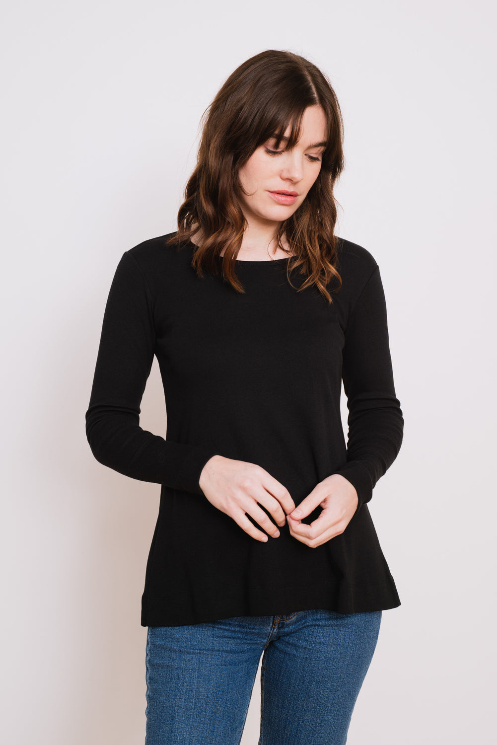 Cotton A-Line L/S Top Black