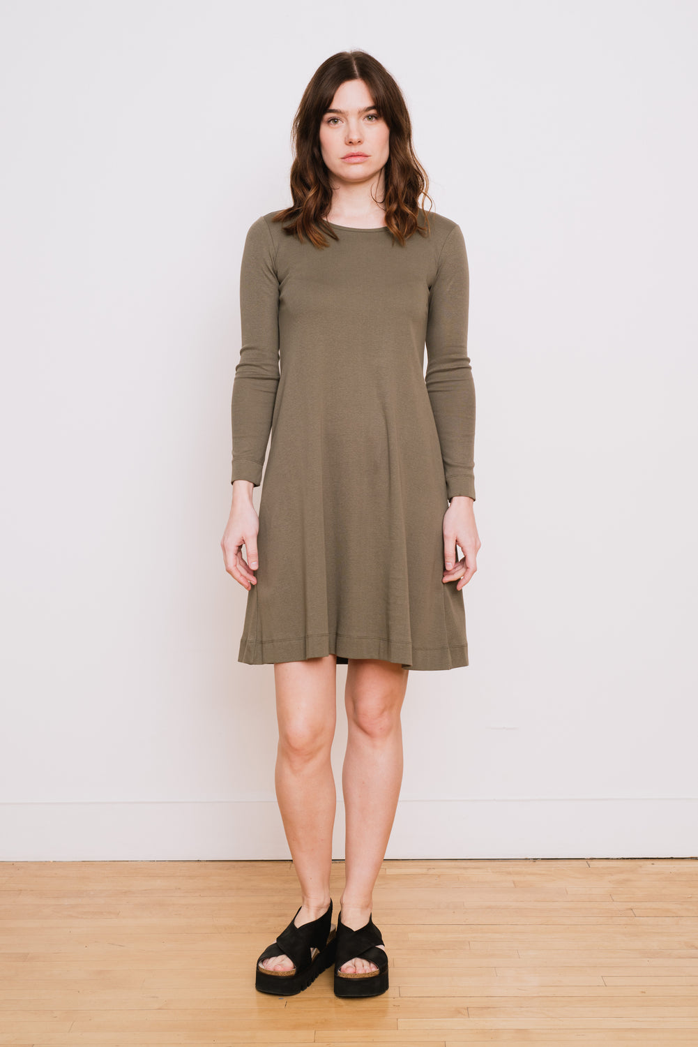 Cotton A-Line L/S Dress, Capers