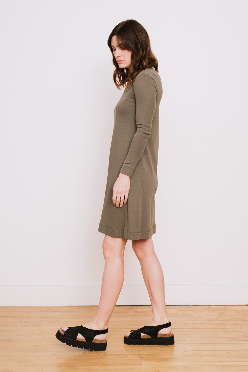Cotton A-Line L/S Dress, Capers