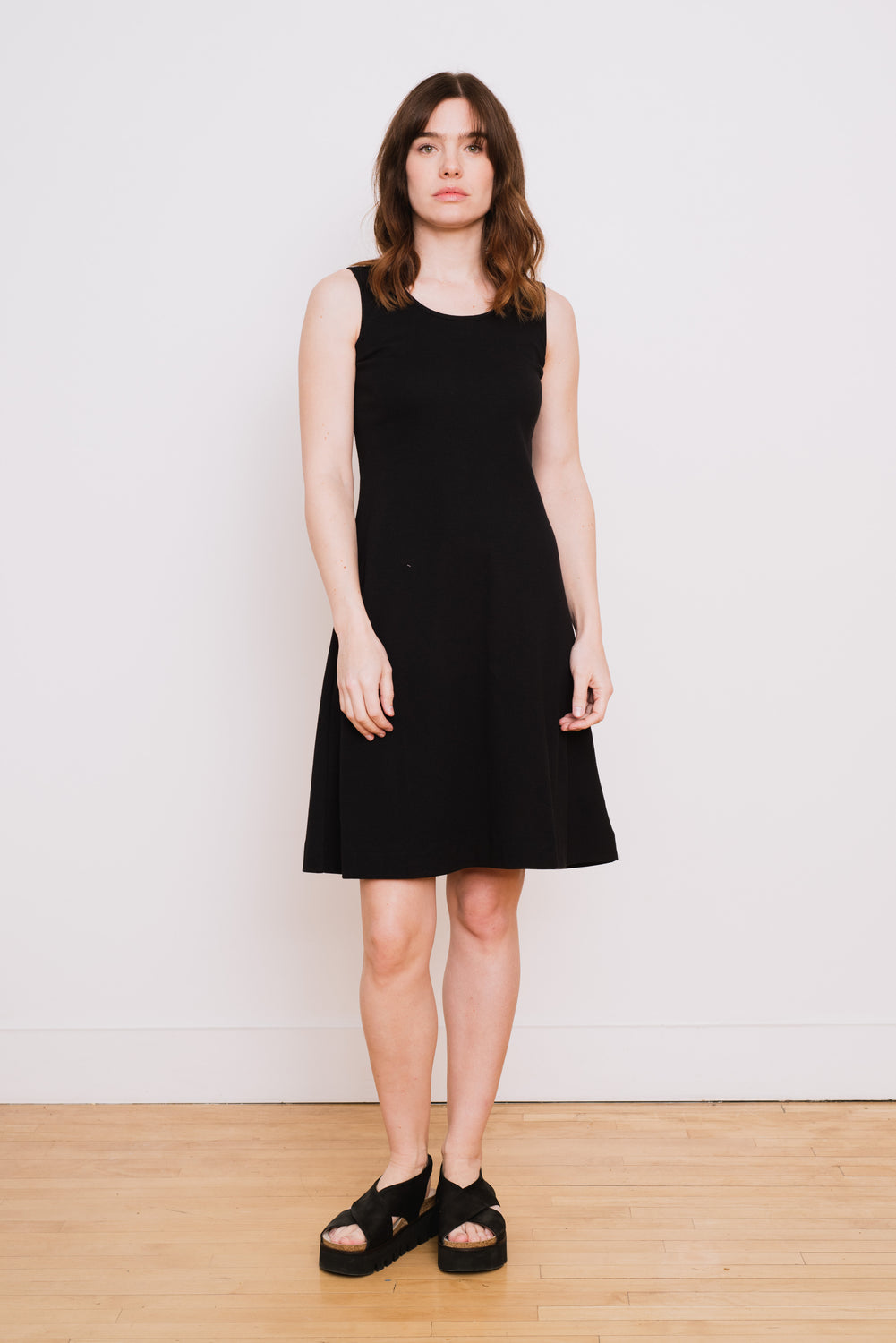 Cotton A-Line Tank Dress, Black