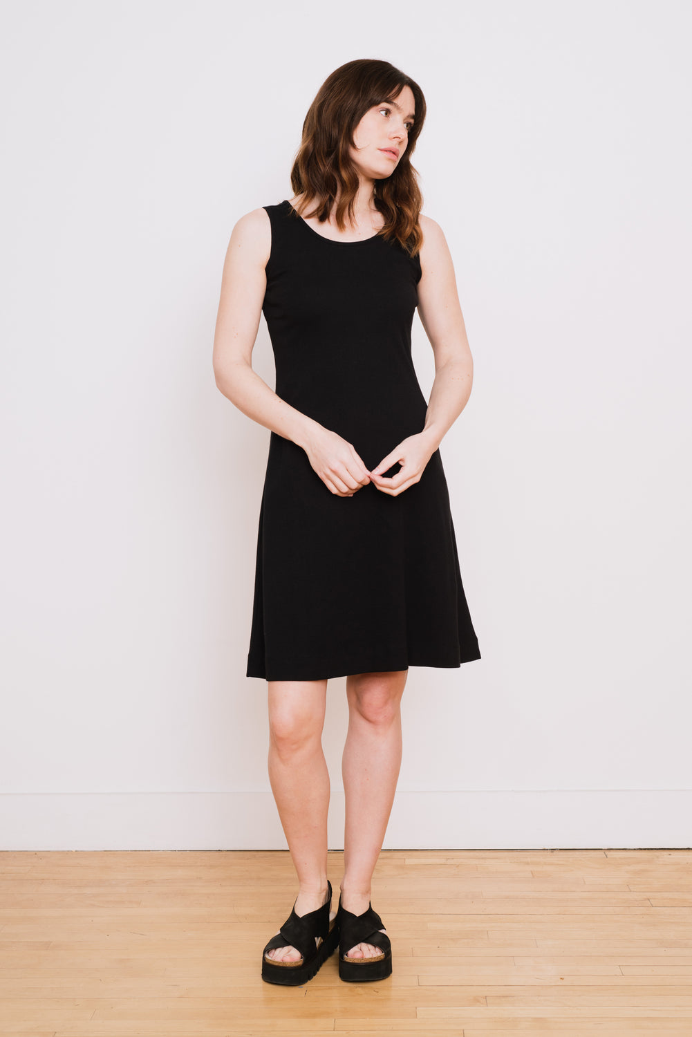 Cotton A-Line Tank Dress, Black