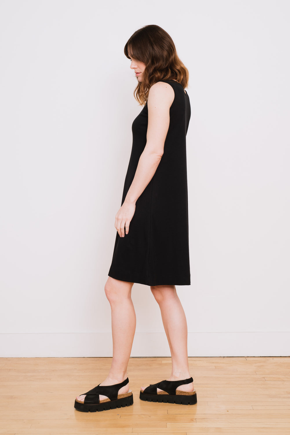 Cotton A-Line Tank Dress, Black