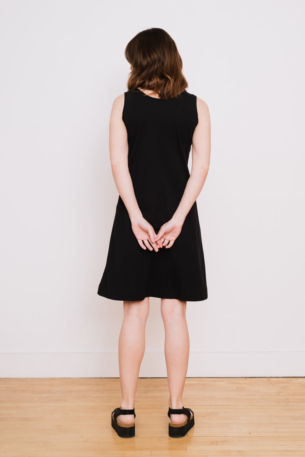 Cotton A-Line Tank Dress, Black