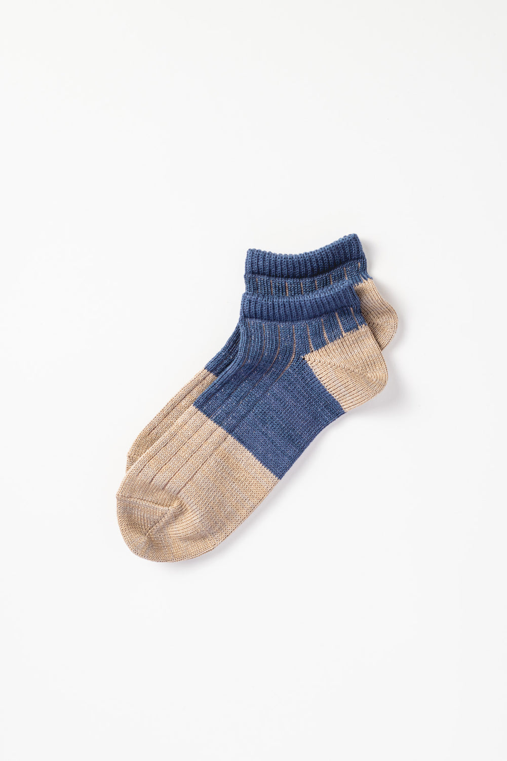 Linen + Cotton Ribbed Ankle Socks Blue