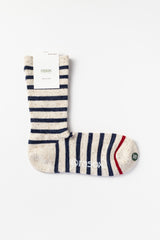 Striped Crew Socks, Oatmeal with Navy