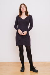 Wool Asymmetrical Wrap Dress, Plum Melange