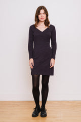 Wool Asymmetrical Wrap Dress, Plum Melange