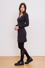 Wool Asymmetrical Wrap Dress, Plum Melange