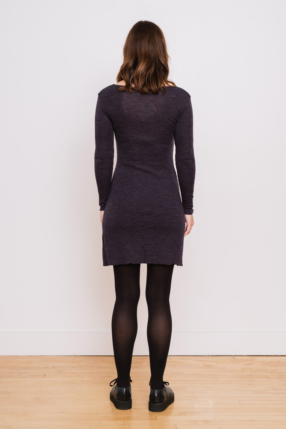 Wool Asymmetrical Wrap Dress, Plum Melange