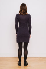Wool Asymmetrical Wrap Dress, Plum Melange