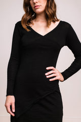 Wool Asymmetrical Wrap Dress, Black
