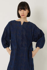 Discharge Printed Denim-Tsujigahana-Pullover Dress