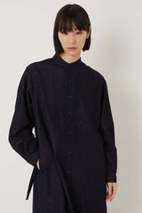 Gold Yarn Indigo Band Collar Shirt Dress