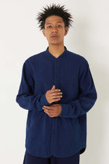 Kasezome Sashiko Band Collar Long Sleeve Shirt