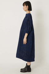 Discharge Printed Denim-Tsujigahana-Pullover Dress