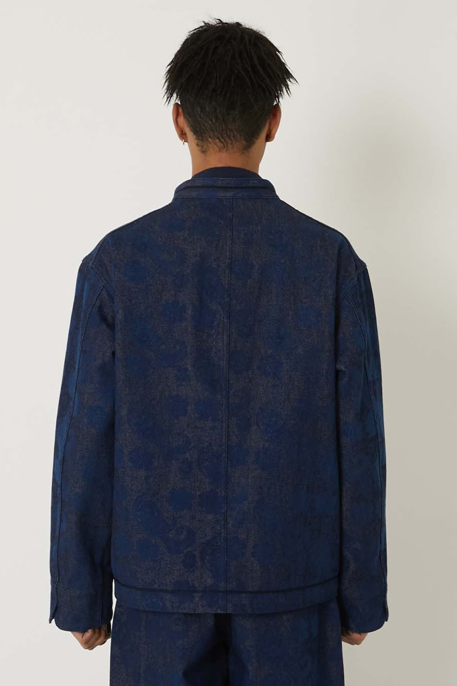 Woven Discharge Printed Denim Tsujigahana Stand Up Collar Jacket