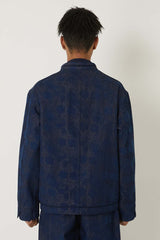 Woven Discharge Printed Denim Tsujigahana Stand Up Collar Jacket