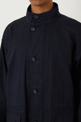 Woven Indigo Nylon Satin Field Coat