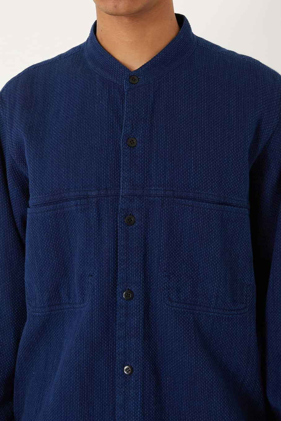 Kasezome Sashiko Band Collar Long Sleeve Shirt