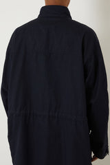 Woven Indigo Nylon Satin Field Coat