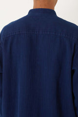 Kasezome Sashiko Band Collar Long Sleeve Shirt