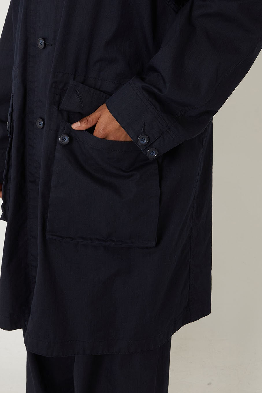 Woven Indigo Nylon Satin Field Coat