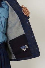 Woven Discharge Printed Denim Tsujigahana Stand Up Collar Jacket