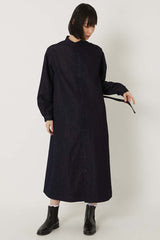 Gold Yarn Indigo Band Collar Shirt Dress