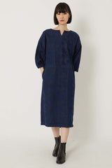 Discharge Printed Denim-Tsujigahana-Pullover Dress