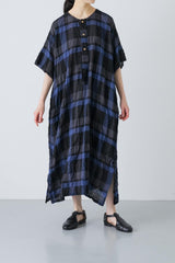 Shirring Dress Blue Check