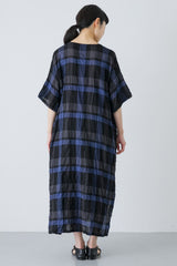 Shirring Dress Blue Check