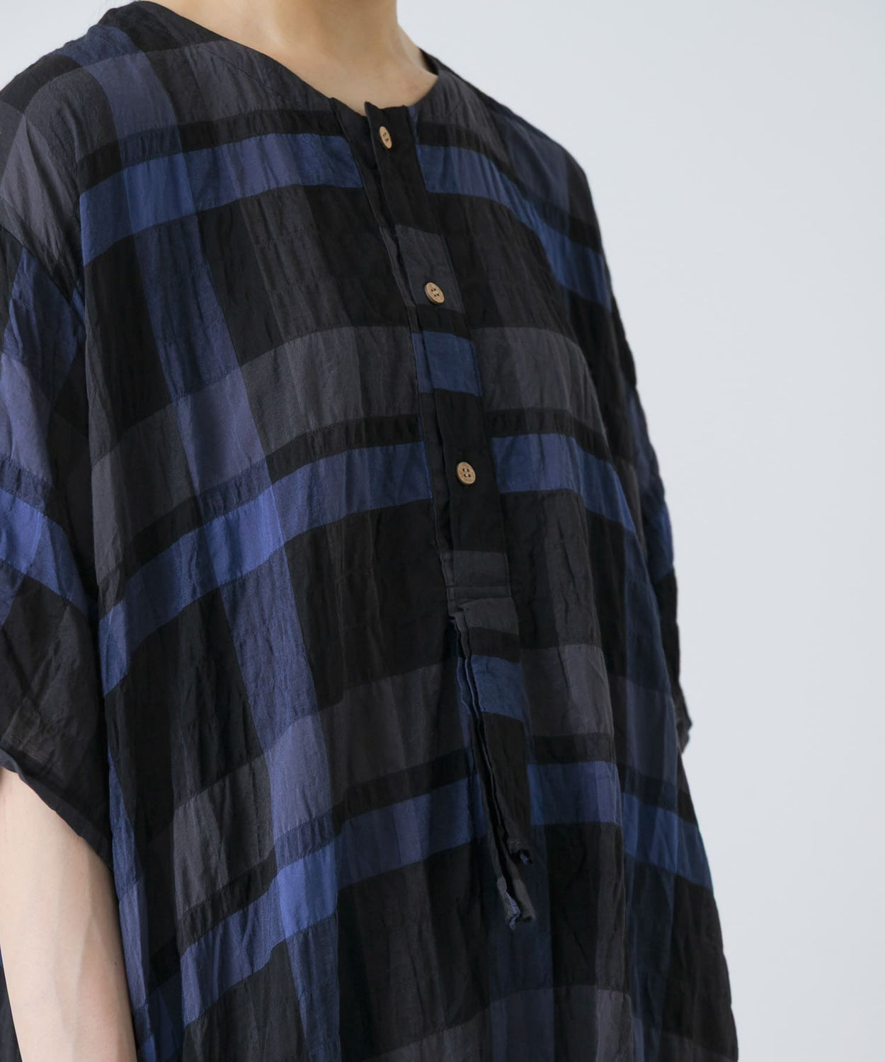 Shirring Dress Blue Check