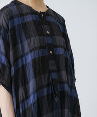 Shirring Dress Blue Check