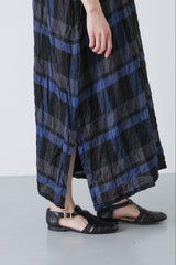 Shirring Dress Blue Check