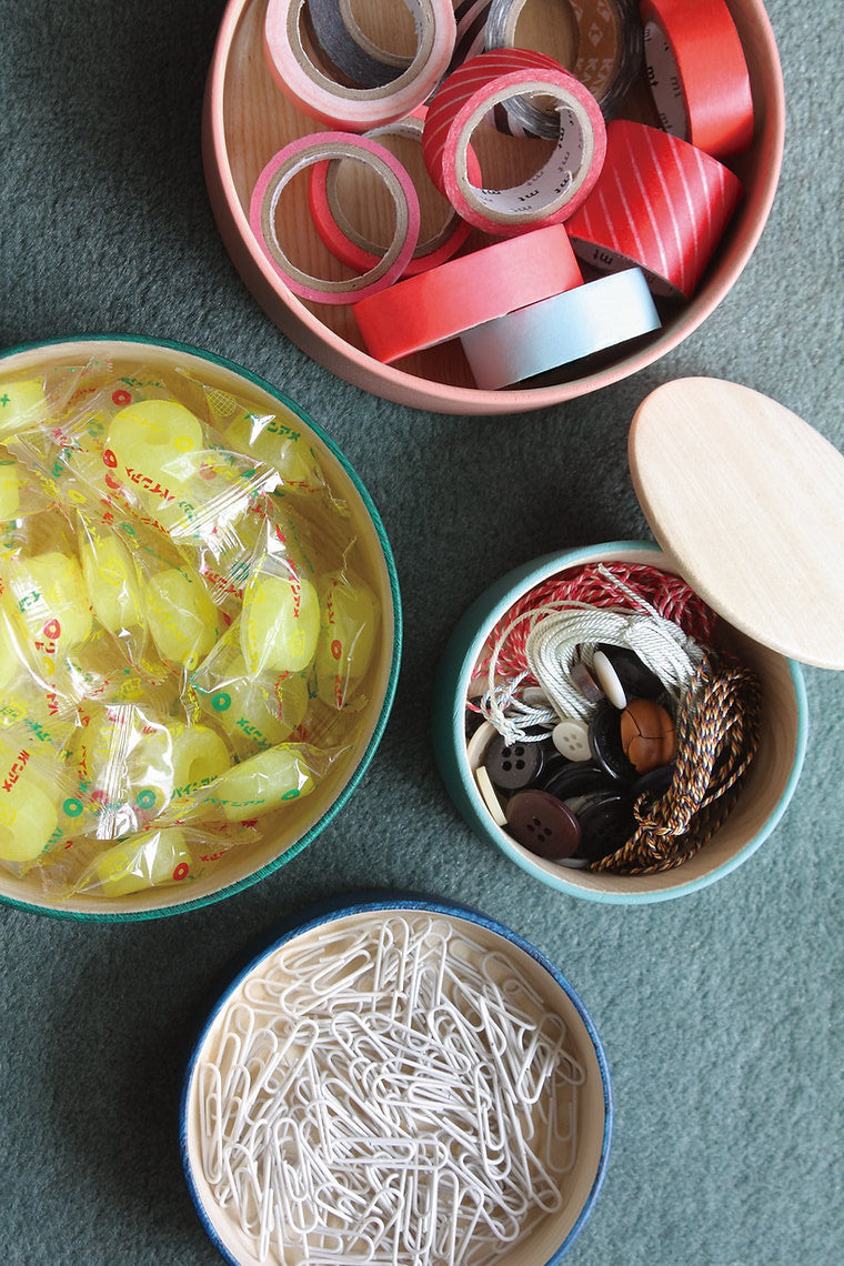 Border 3-Tier Containers, Natural, Mustard and Chocolate