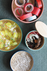 Border 3-Tier Containers, Natural, Mustard and Chocolate