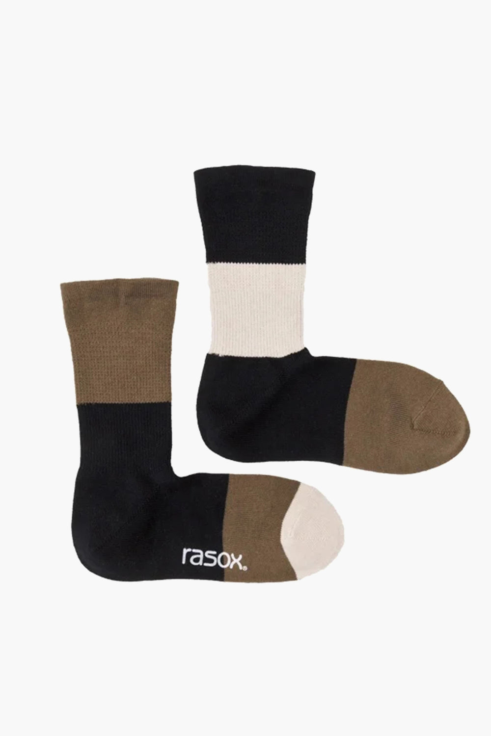 Cotton Linen Mix Panel Socks, Taupe and Black