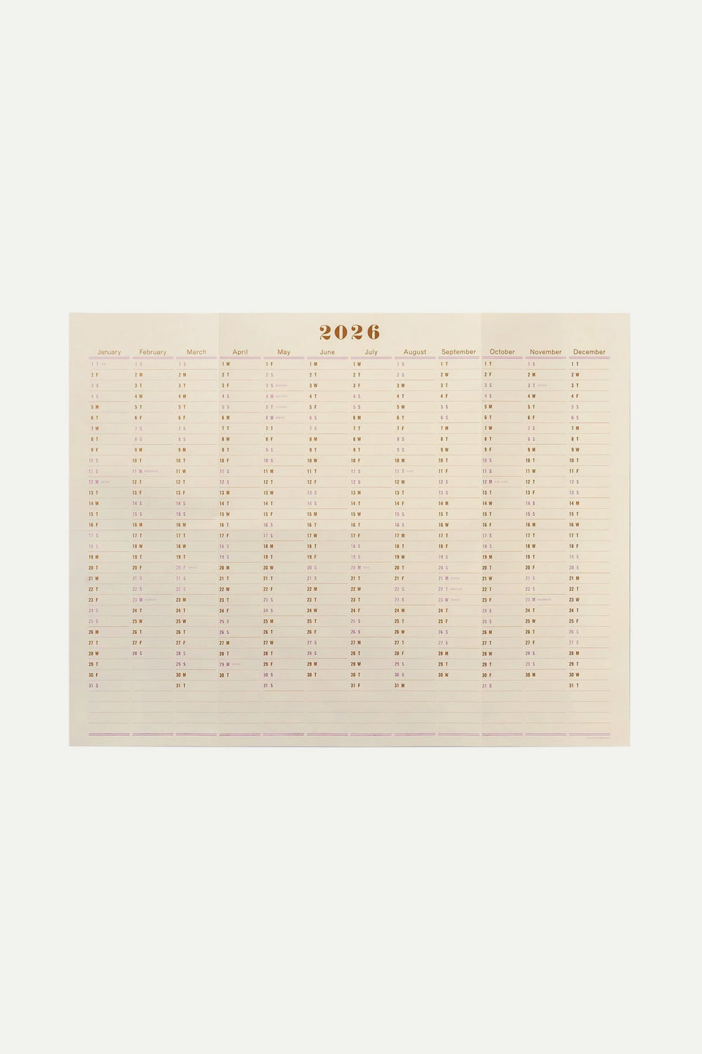 One Year Wall Calendar 2026