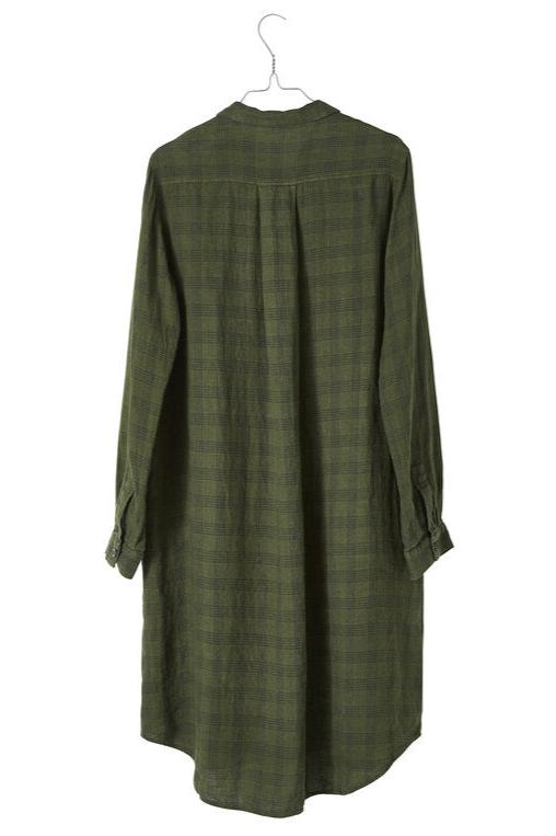 Green Check Linen Shirt Dress