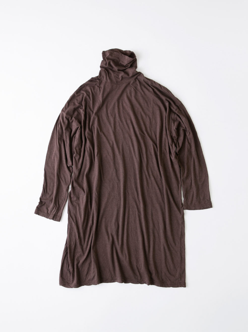 Cotton and Silk Turtleneck Tunic Dark Brown