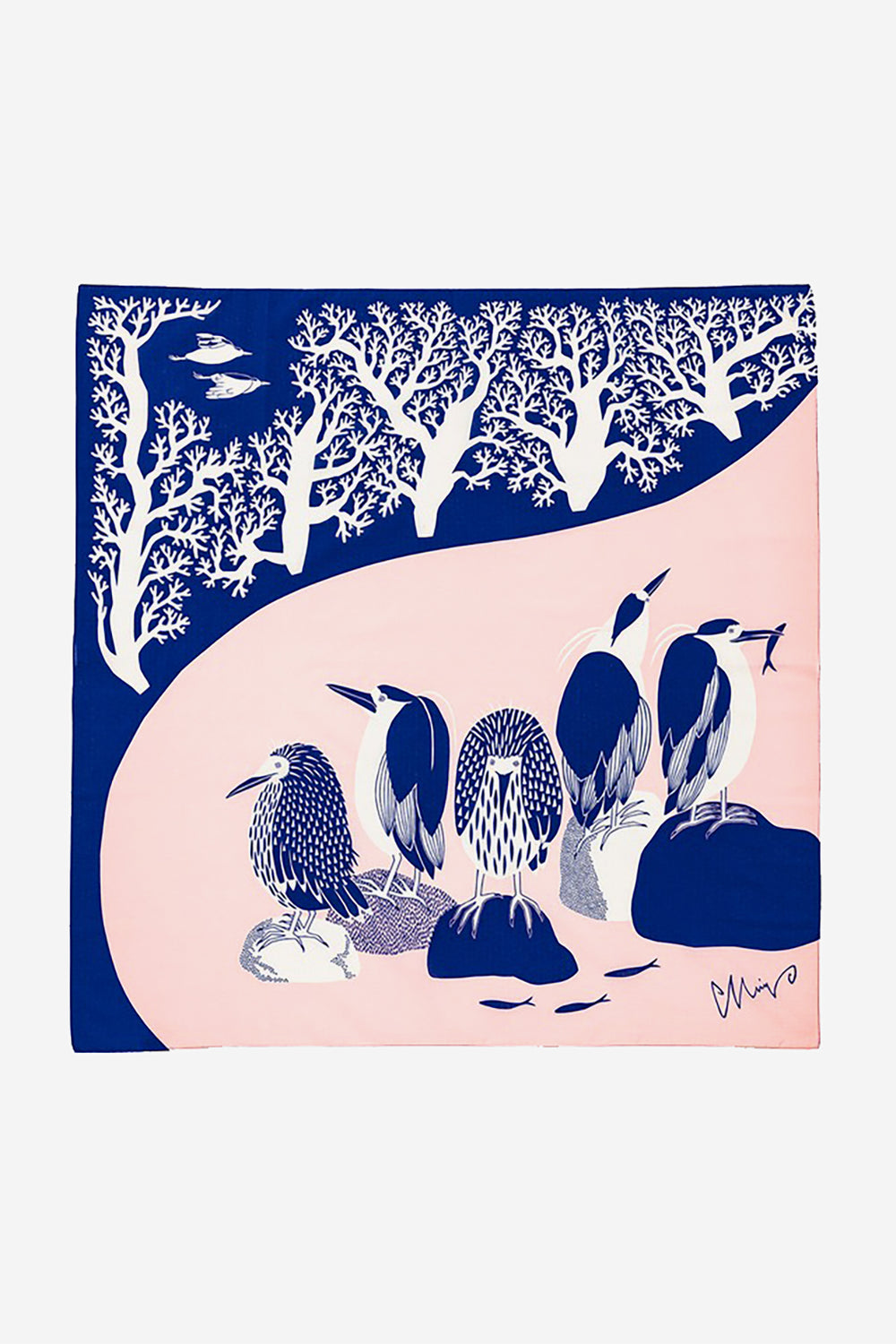 Furoshiki Night Herons on the River at Night