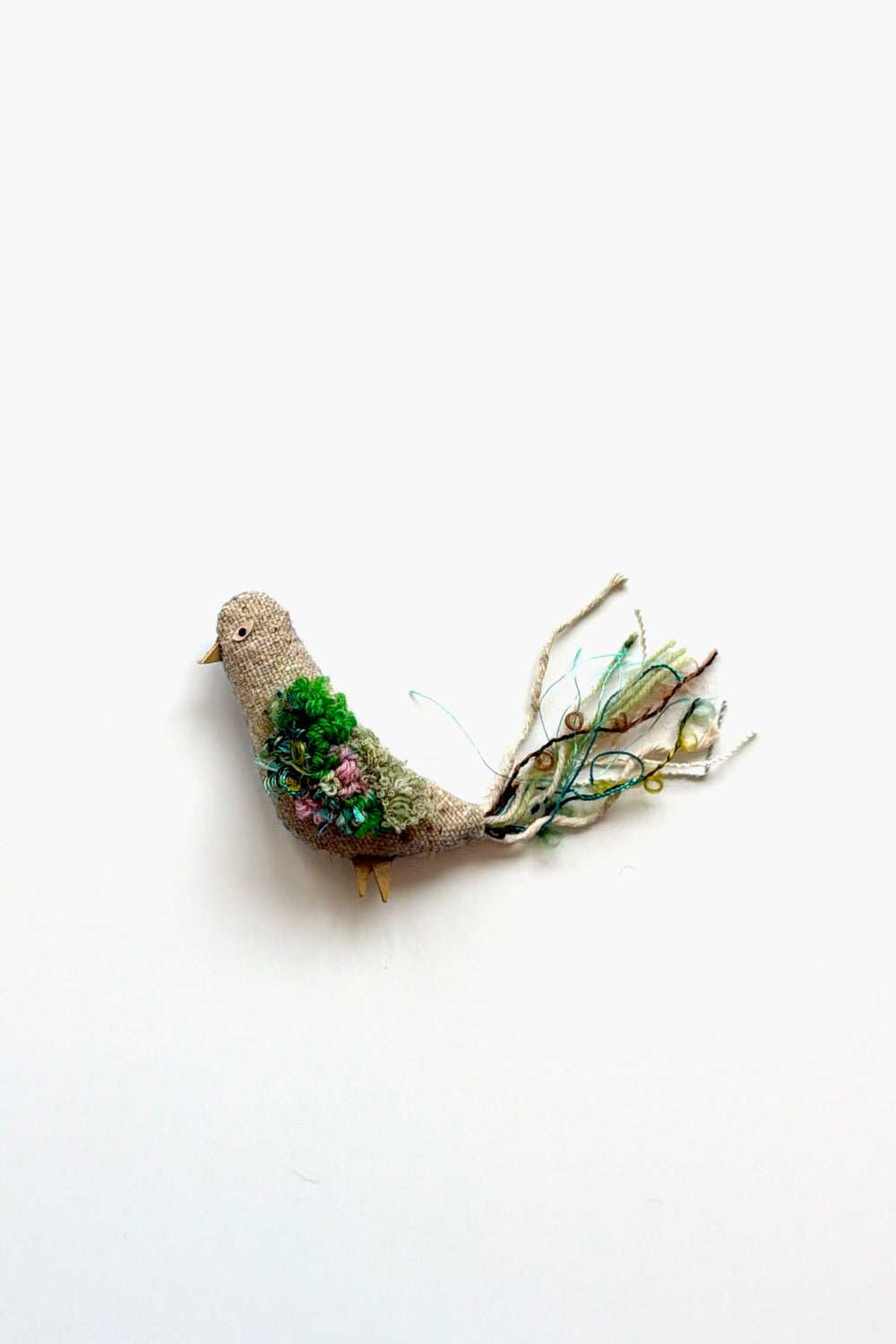 Felted and Embroidered Bird Brooch