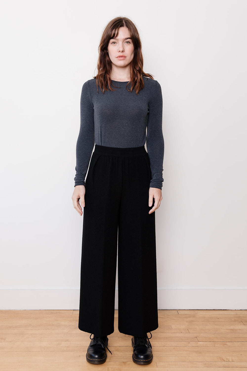 Wool Knit Cropped Pants Black