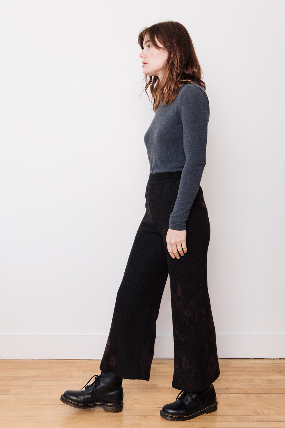 Wool Knit Cropped Pants Black