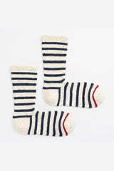Striped Crew Socks, Natural and Navy