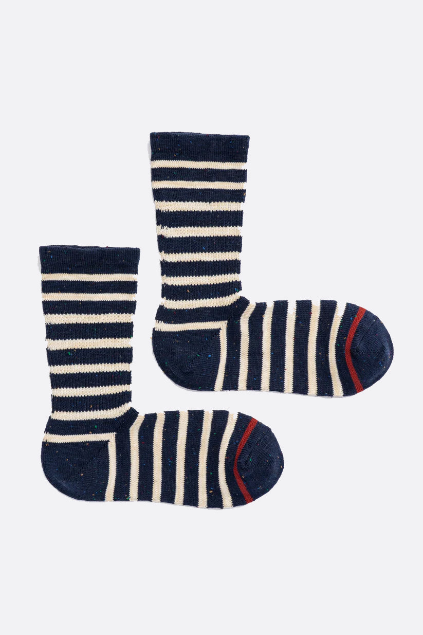 Striped Crew Socks, Navy and Natural