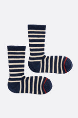 Striped Crew Socks, Navy and Natural