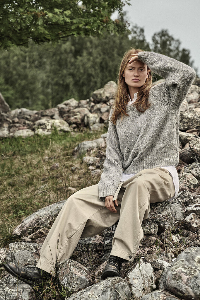 Mohair Tweed Raglan Sweater Gray