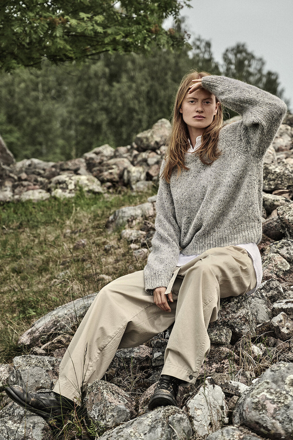 Mohair Tweed Raglan Sweater Gray